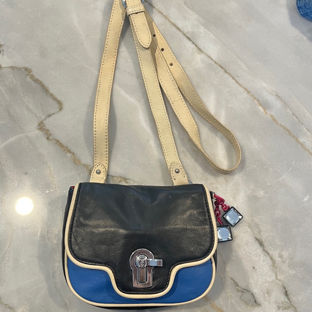 Juicy Couture VTG Y2K Leather ‘Millie’ Color Block Crossbody Bag Silver Hardware
